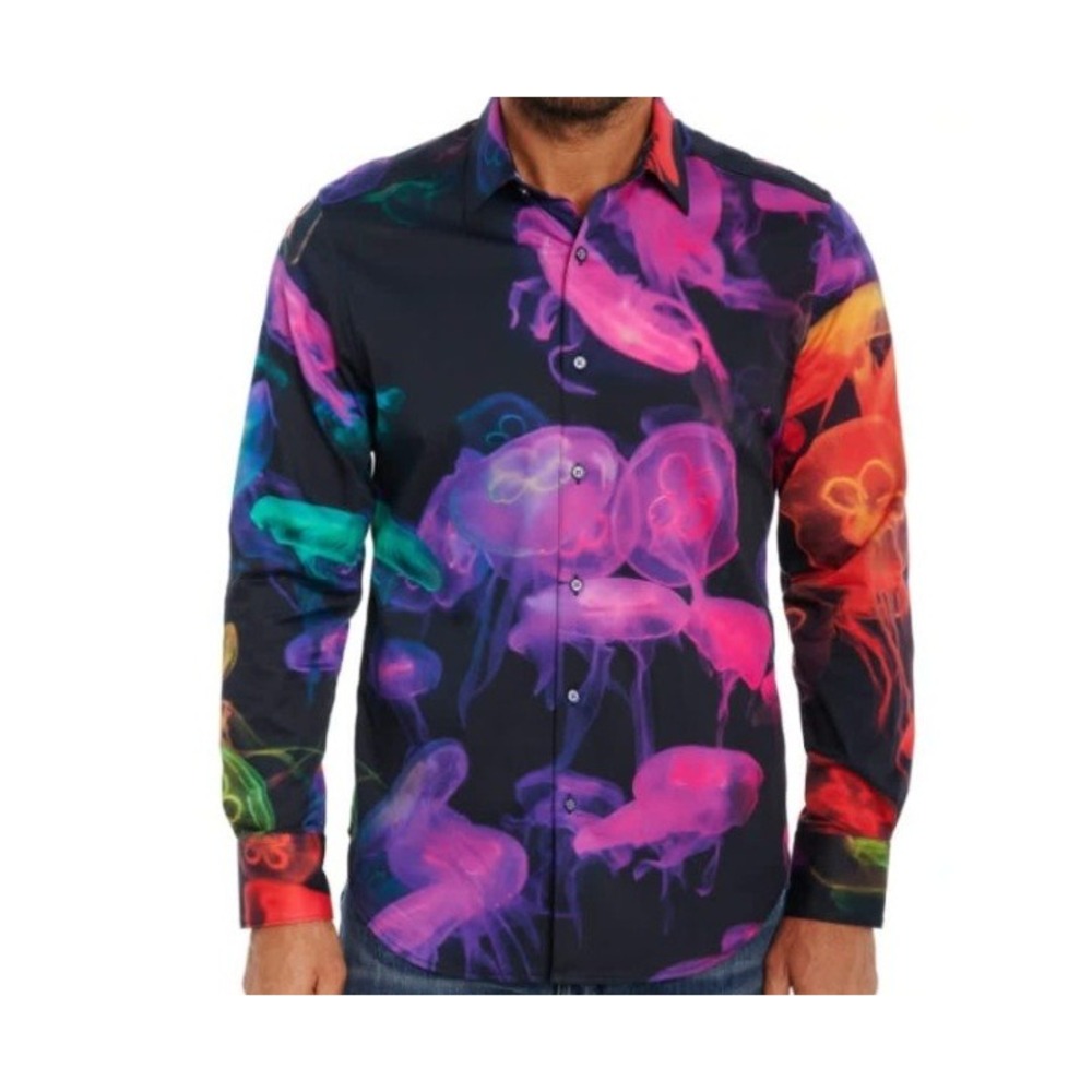 NWT Robert Graham Jellies Long Sleeve Shirt (Jellyfish Print) Multi Large